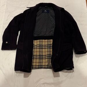 Vintage Burberry Navy Pea Coat with Signature Check Lining
